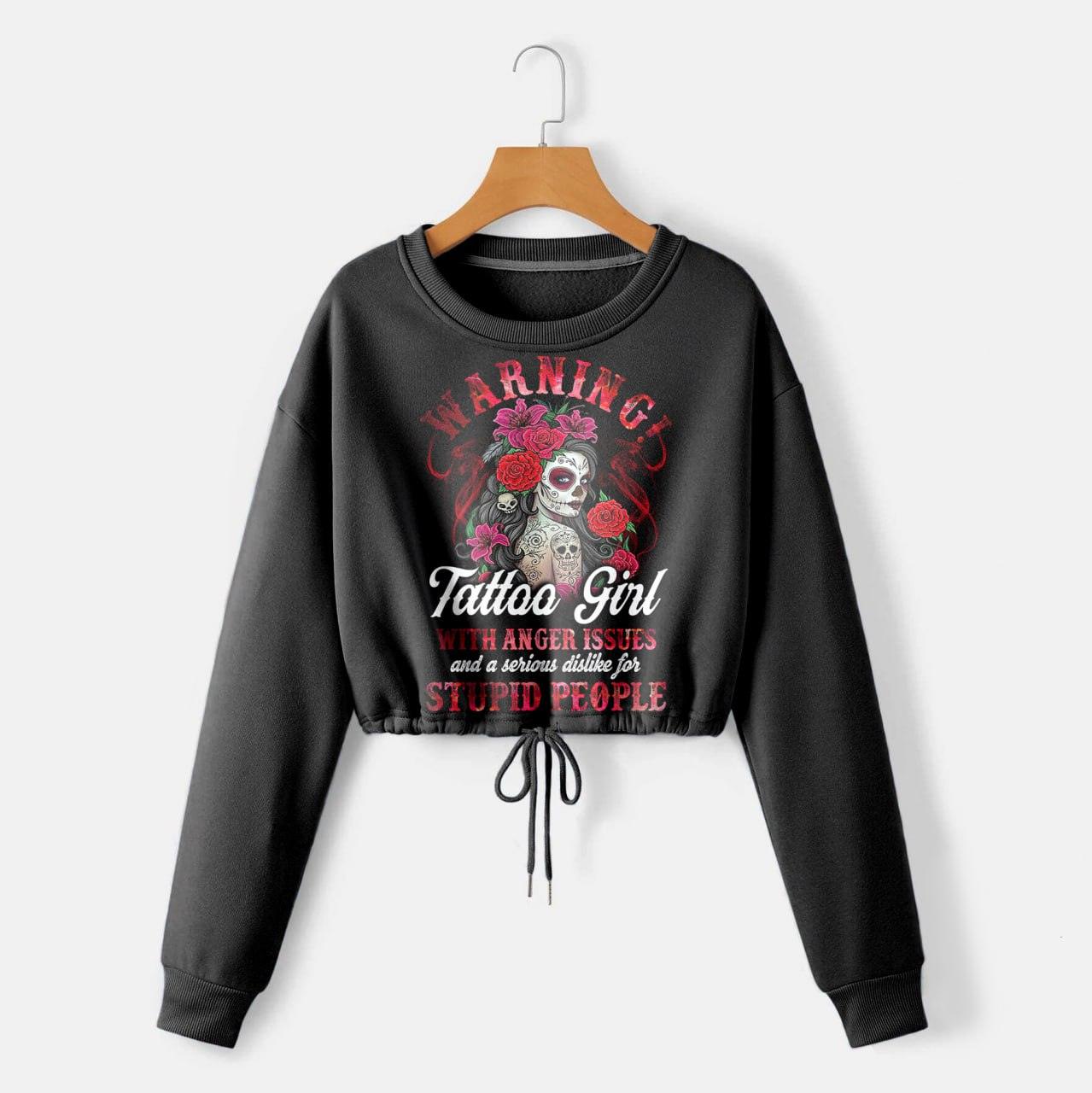 Warning Tattoo Girl Skull Gothic Combo Long Sleeve Sweatshirt and Leggings - Wonder Skull