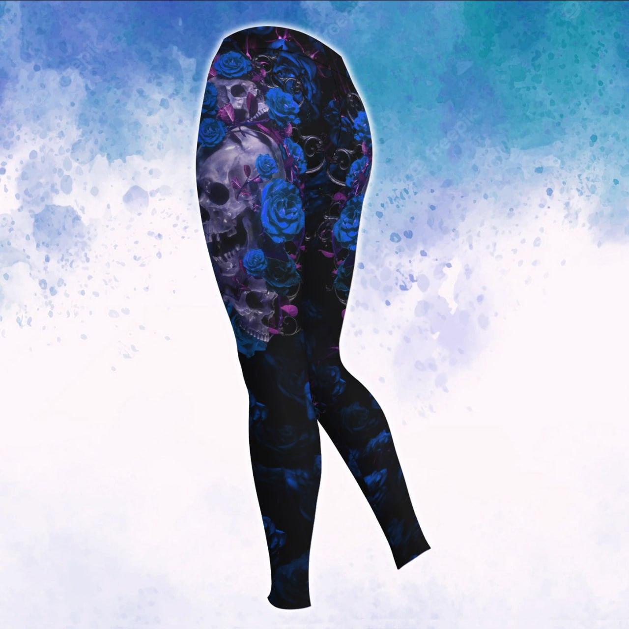 Blue Rose Skull Gothic Artwork Combo Hoodie and Leggings - Wonder Skull