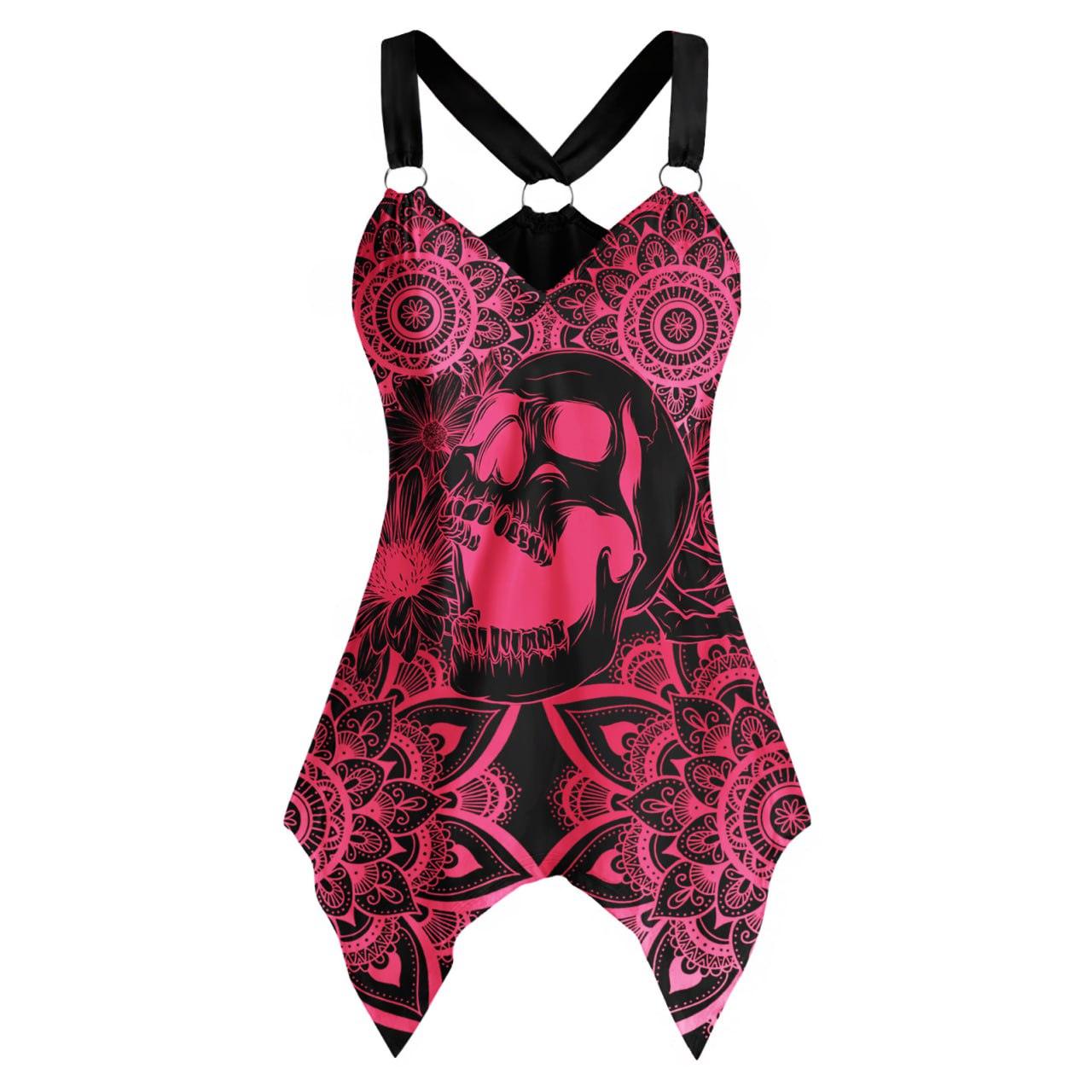 Skull Mandala V-Neck O Ring Tank Top - Wonder Skull