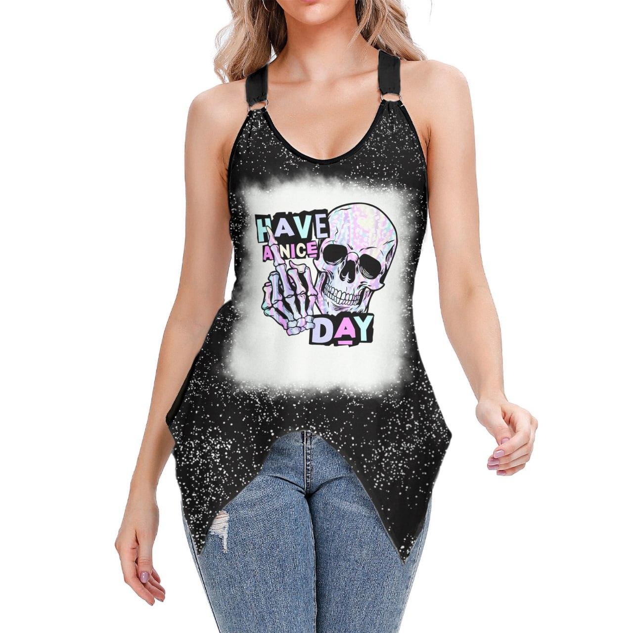 Have A Nice Day Funny V-Neck O Ring Tank Top - Wonder Skull