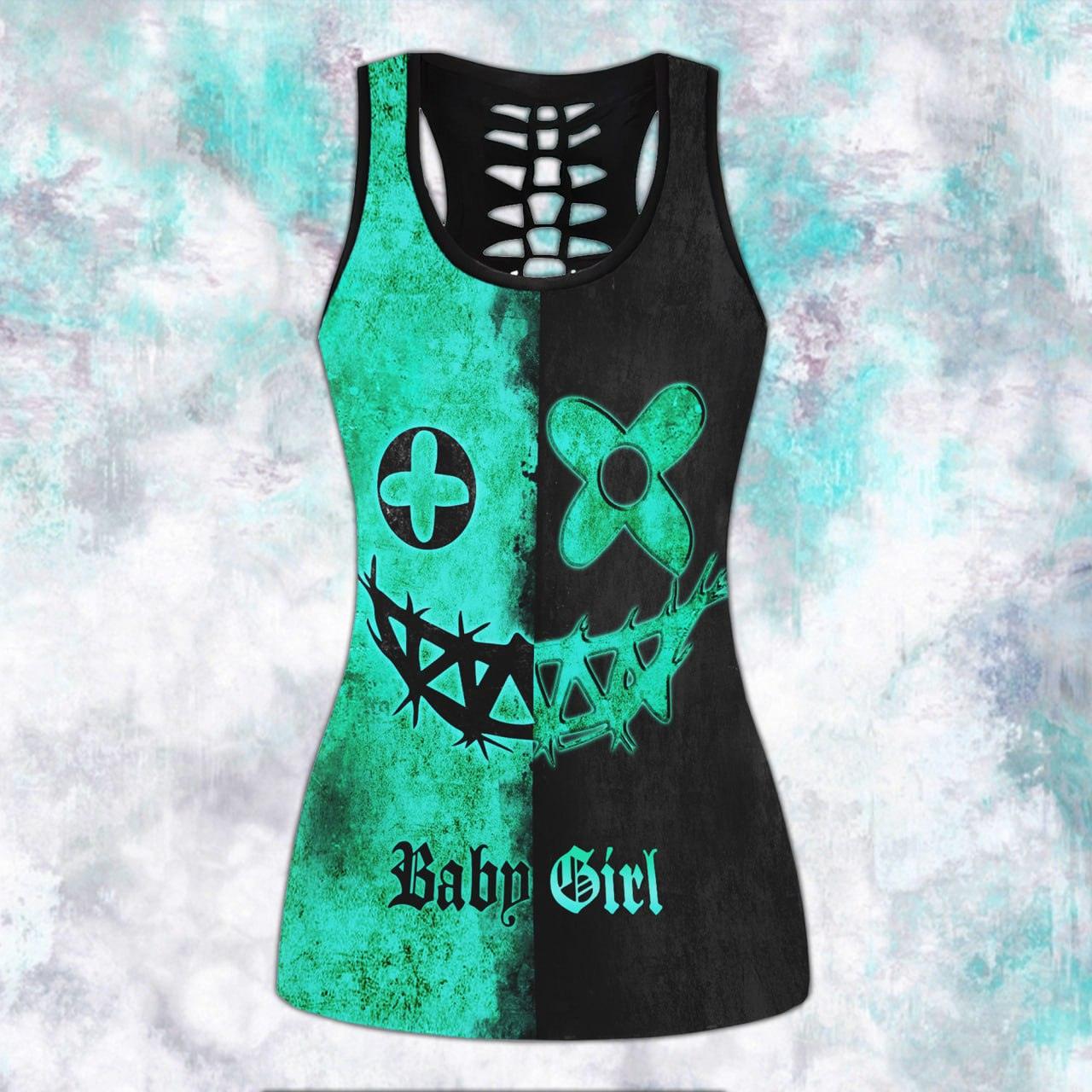 Green Black Smile Skull Tanktop and Leggings - Wonder Skull