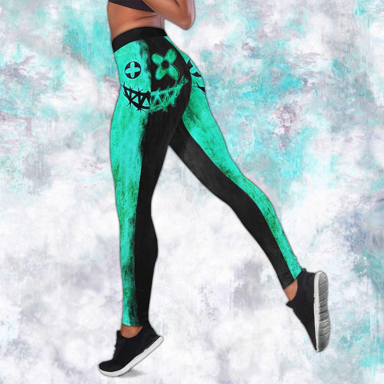 Green Black Smile Skull Tanktop and Leggings - Wonder Skull