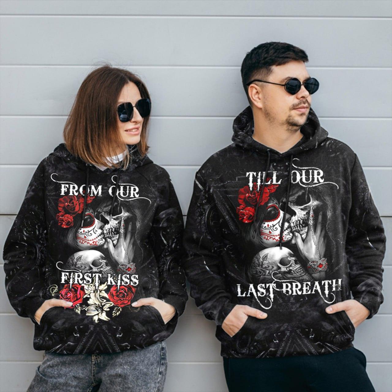 From Our First Kiss - Till Our Last Breath Funny Skull Combo Hoodie For Couple - Wonder Skull