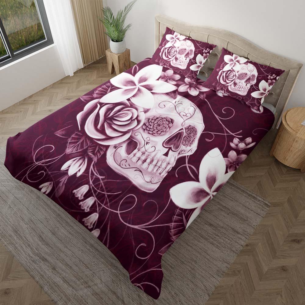 Pink Sugar Skull Flower Duvet Cover Set - Wonder Skull