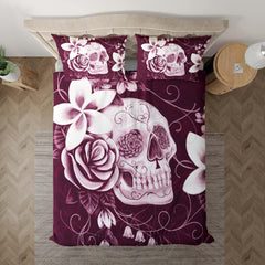 Pink Sugar Skull Flower Duvet Cover Set - Wonder Skull