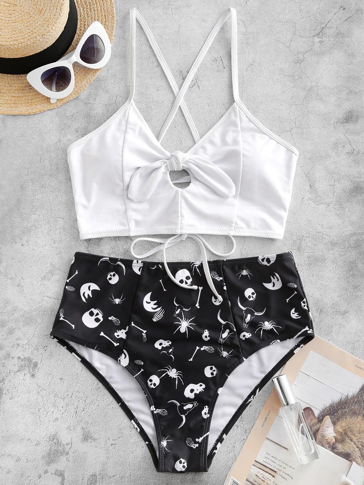 Halter Front Bow Bikini - Wonder Skull