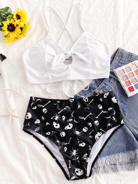 Halter Front Bow Bikini - Wonder Skull