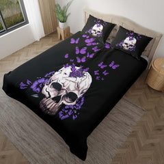 Purple Butterfly Skull With Flower Duvet Cover Set - Wonder Skull