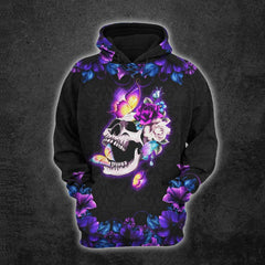 Purple Gradient Flower Skull Hoodie And Leggings Set - Wonder SKull
