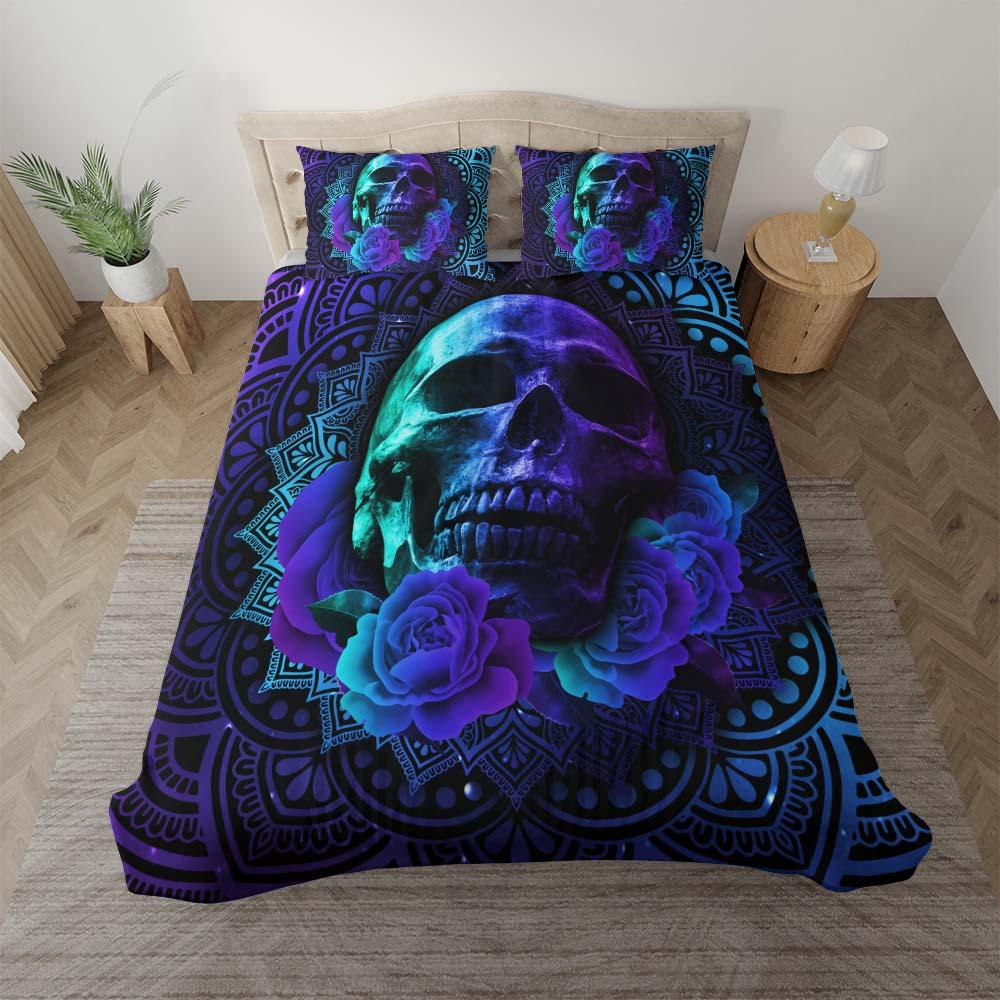 Purple Butterfly Skull With Flower Duvet Cover Set - Wonder Skull