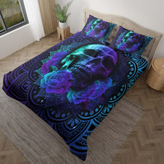 Purple Butterfly Skull With Flower Duvet Cover Set - Wonder Skull