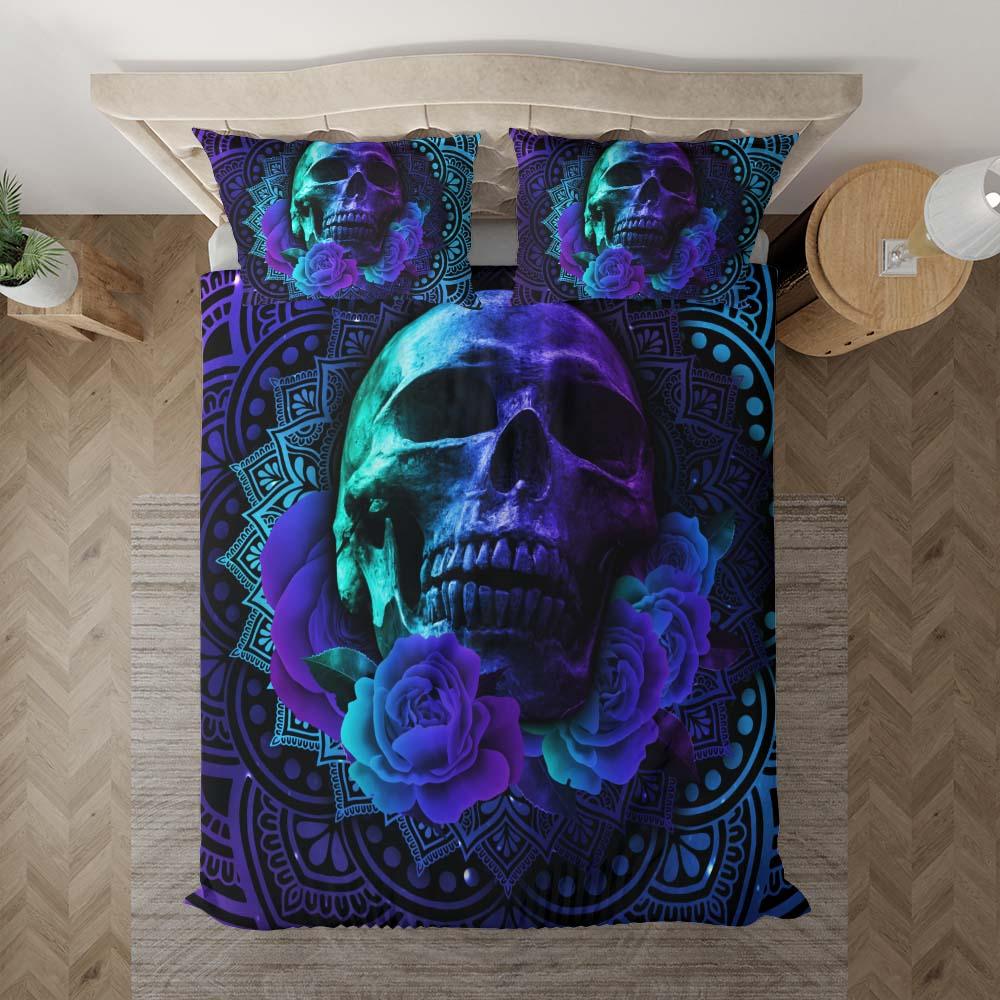 Purple Butterfly Skull With Flower Duvet Cover Set - Wonder Skull