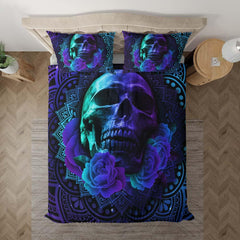 Purple Butterfly Skull With Flower Duvet Cover Set - Wonder Skull