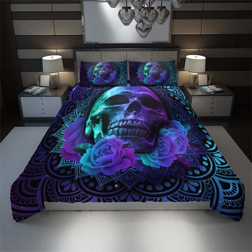 Purple Butterfly Skull With Flower Duvet Cover Set - Wonder Skull