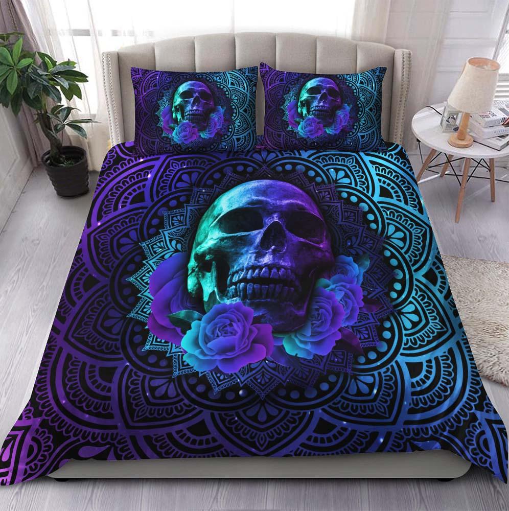 Purple Butterfly Skull With Flower Duvet Cover Set - Wonder Skull