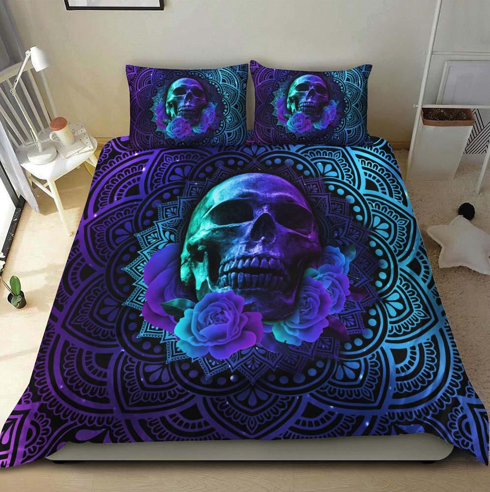 Purple Butterfly Skull With Flower Duvet Cover Set - Wonder Skull