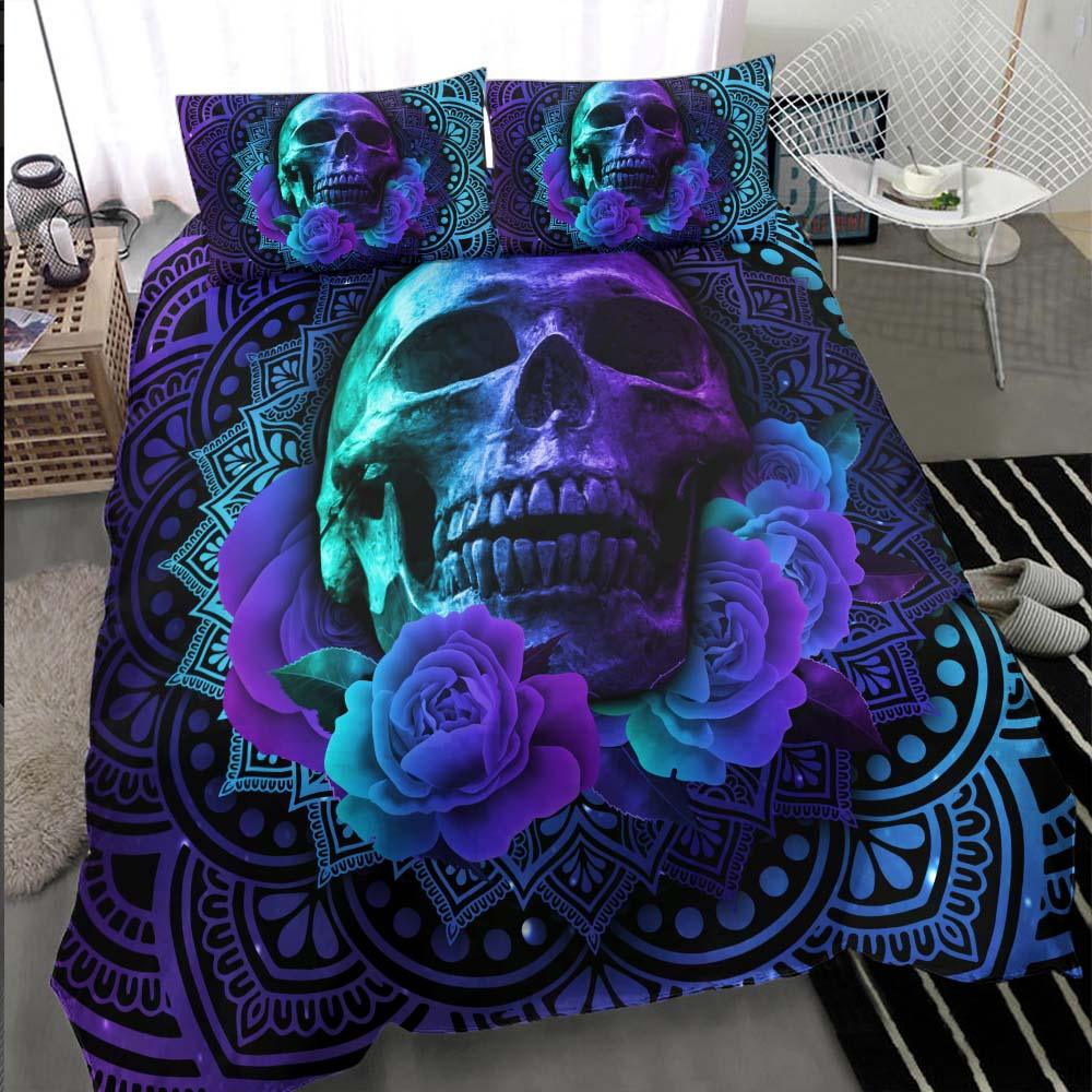 Purple Butterfly Skull With Flower Duvet Cover Set - Wonder Skull