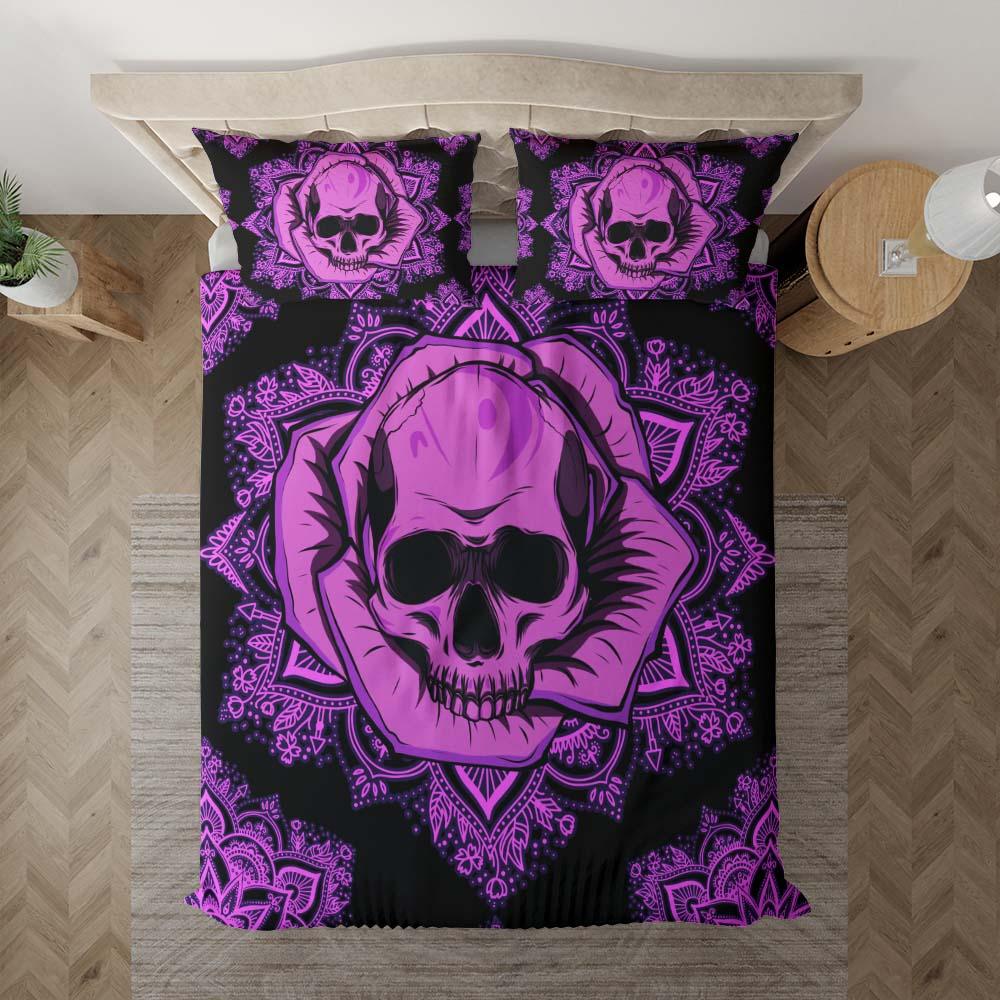Purple Mandala Skull Rose Duvet Cover Set - Wonder Skull