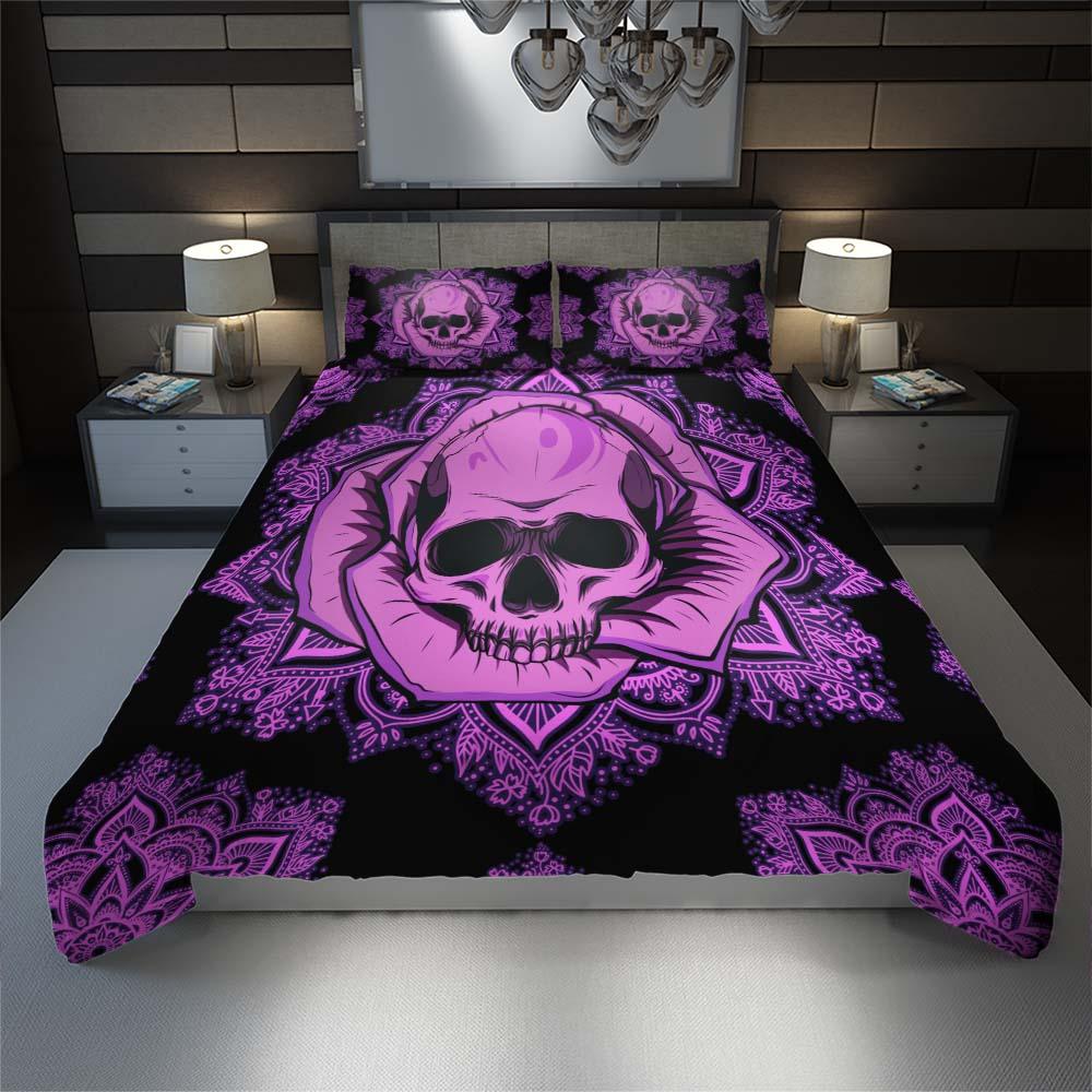 Purple Mandala Skull Rose Duvet Cover Set - Wonder Skull