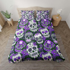 Purple Sugar Skull Pattern Duvet Cover Set - Wonder Skull