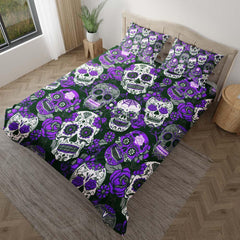 Purple Sugar Skull Pattern Duvet Cover Set - Wonder Skull