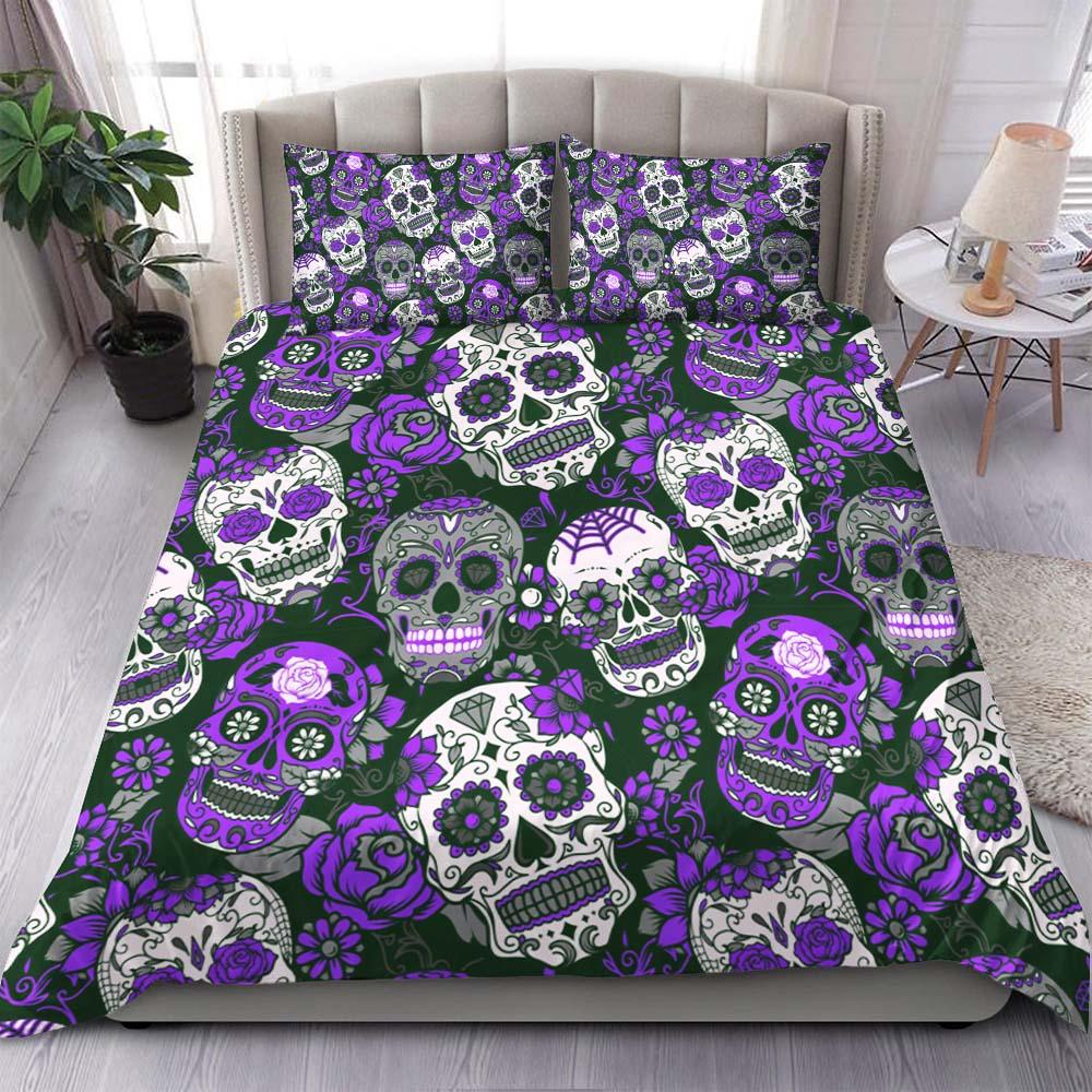 Purple Sugar Skull Pattern Duvet Cover Set - Wonder Skull