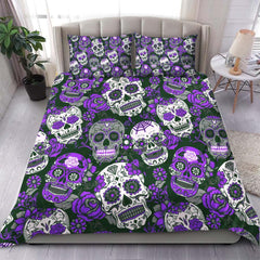 Purple Sugar Skull Pattern Duvet Cover Set - Wonder Skull
