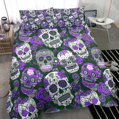 Purple Sugar Skull Pattern Duvet Cover Set - Wonder Skull
