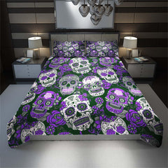 Purple Sugar Skull Pattern Duvet Cover Set - Wonder Skull