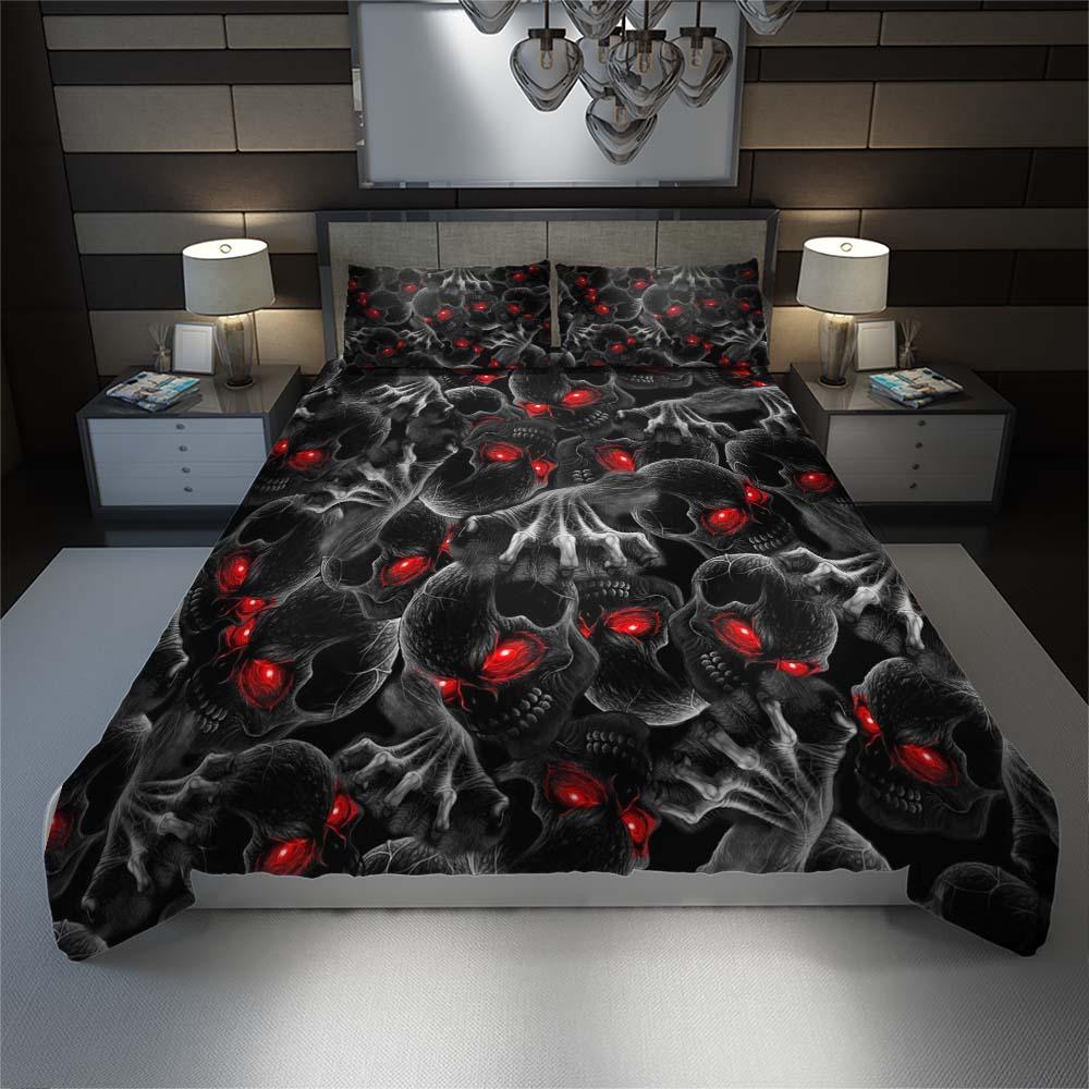 Red Eyes Devil Skull Duvet Cover Set - Wonder Skull