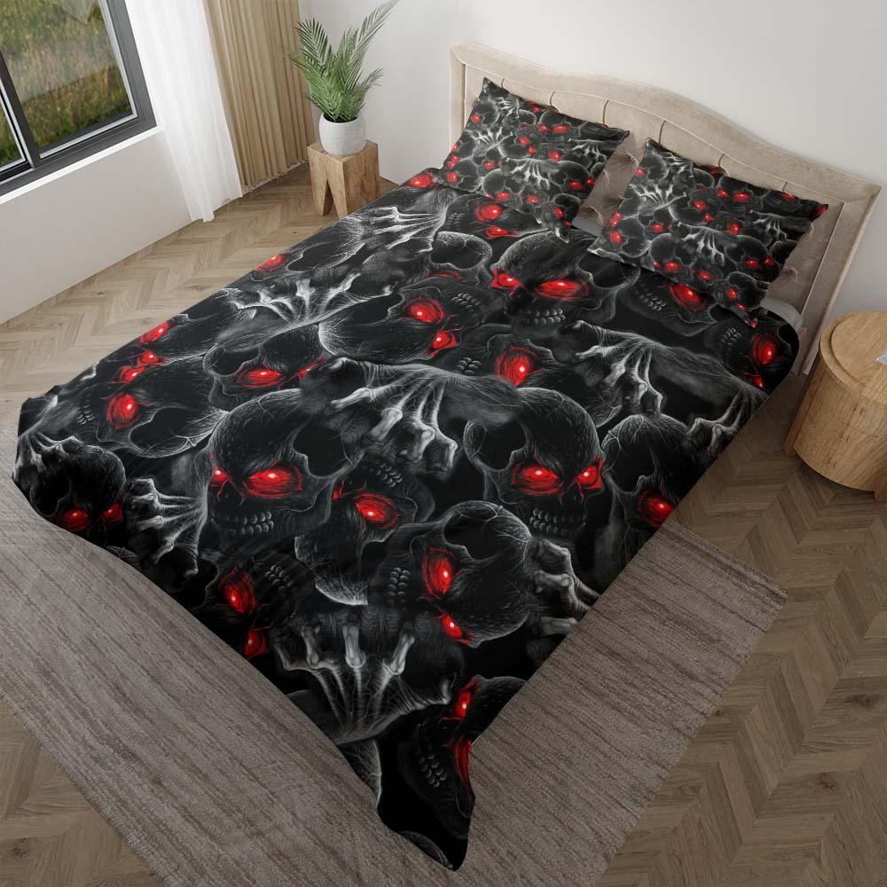 Red Eyes Devil Skull Duvet Cover Set - Wonder Skull