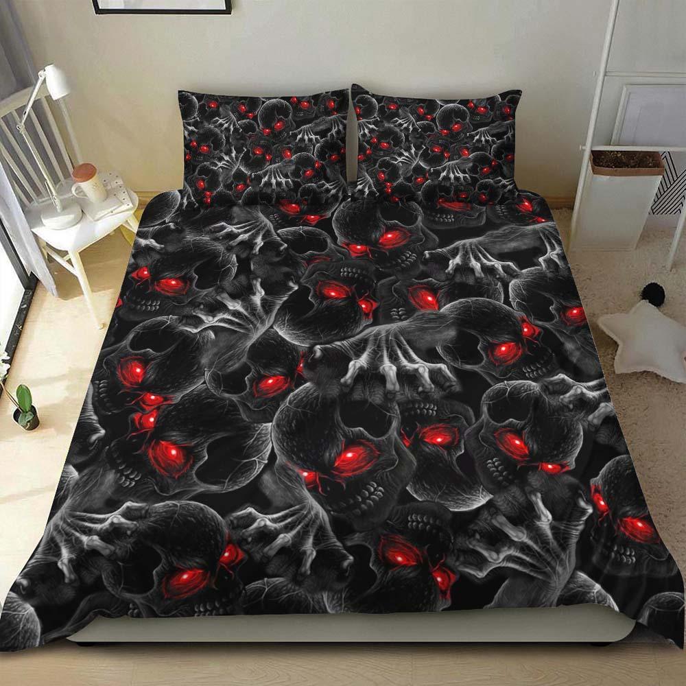 Red Eyes Devil Skull Duvet Cover Set - Wonder Skull