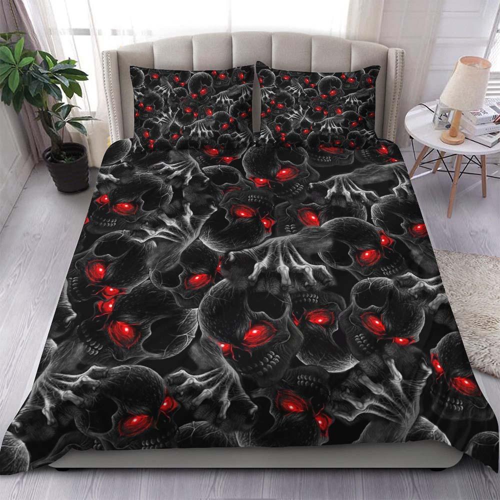 Red Eyes Devil Skull Duvet Cover Set - Wonder Skull