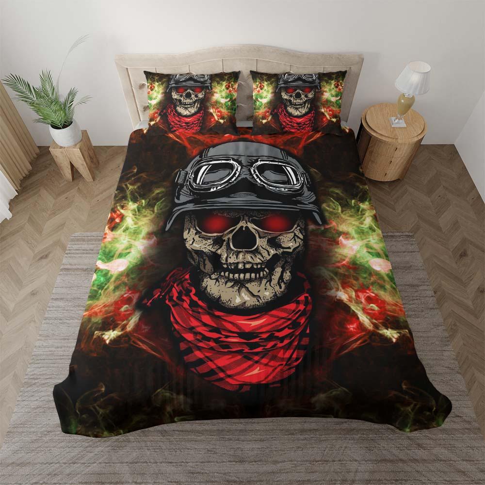 Red Eyes Skull Pilot Duvet Cover Set - Wonder Skull