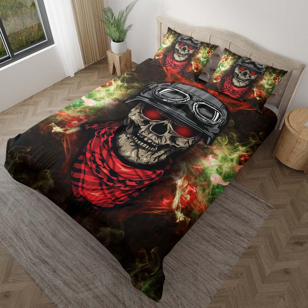 Red Eyes Skull Pilot Duvet Cover Set - Wonder Skull