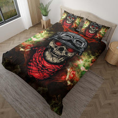 Red Eyes Skull Pilot Duvet Cover Set - Wonder Skull