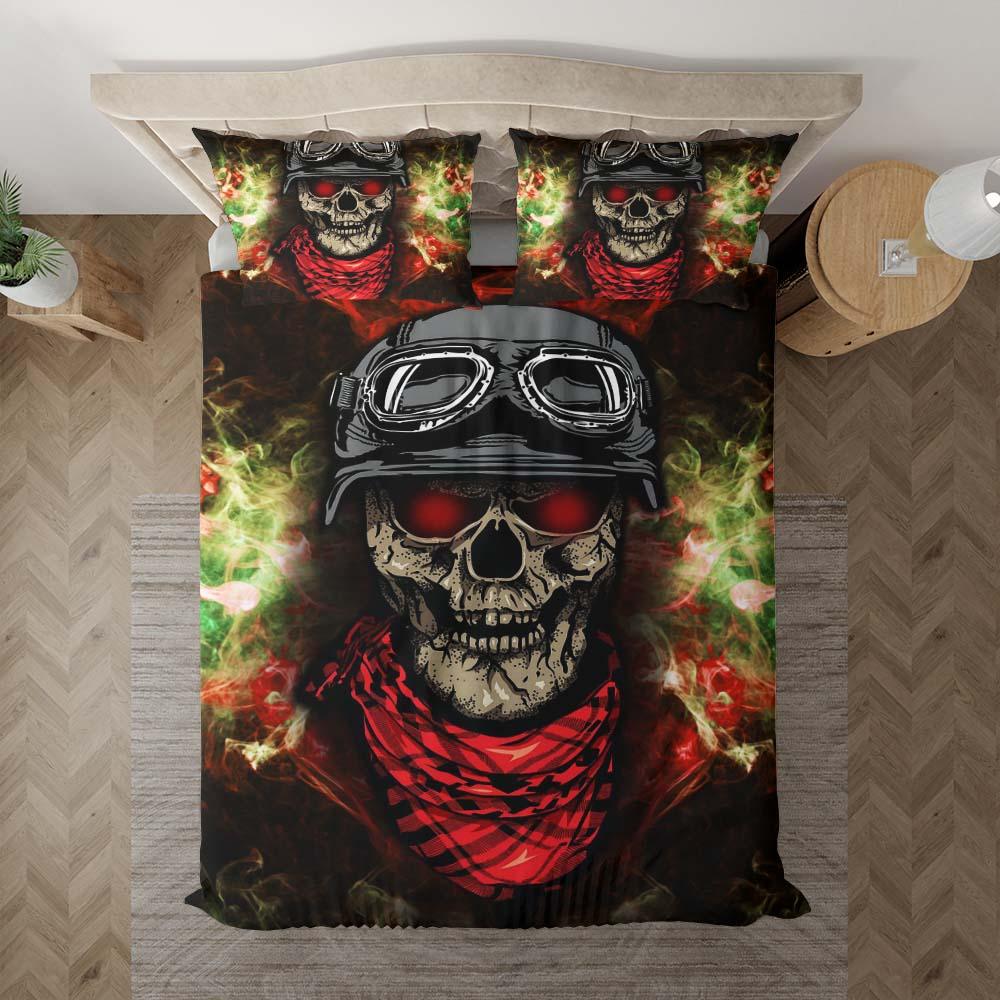 Red Eyes Skull Pilot Duvet Cover Set - Wonder Skull