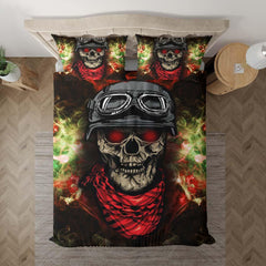 Red Eyes Skull Pilot Duvet Cover Set - Wonder Skull