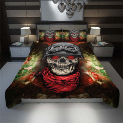 Red Eyes Skull Pilot Duvet Cover Set - Wonder Skull