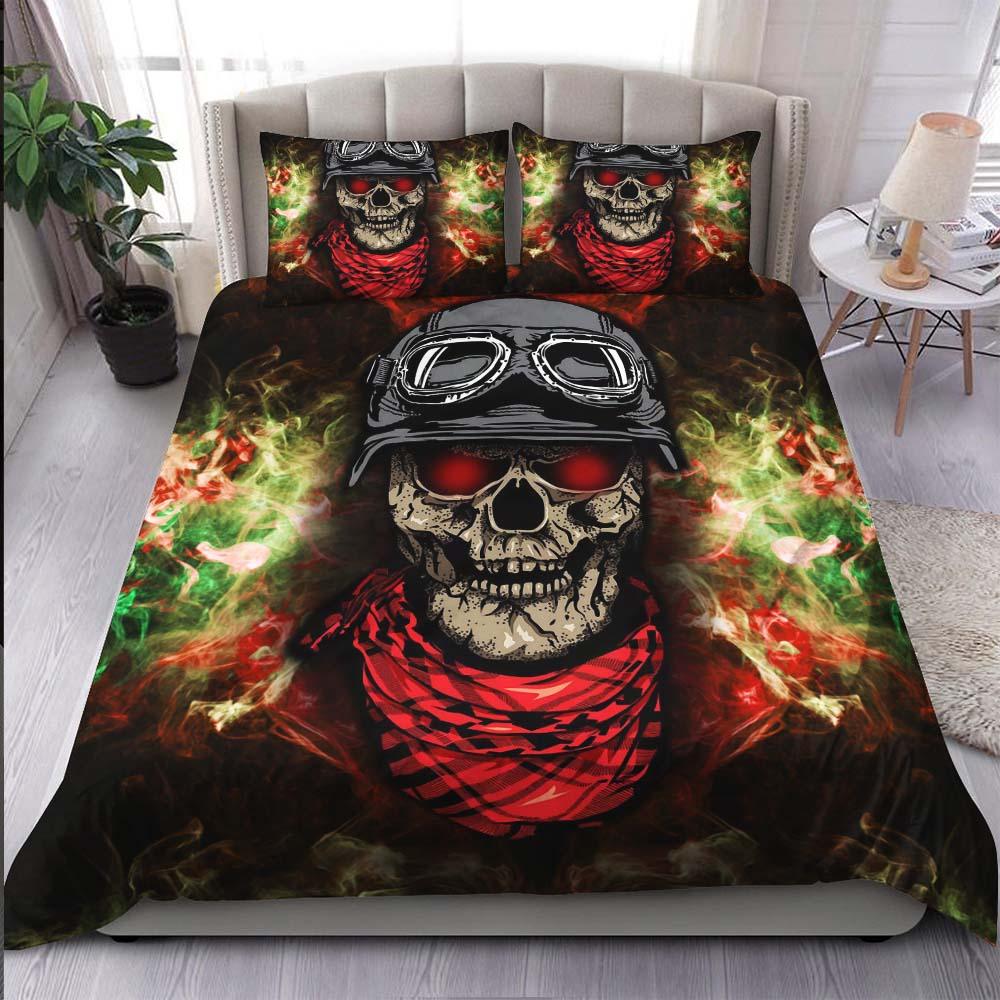 Red Eyes Skull Pilot Duvet Cover Set - Wonder Skull