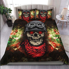 Red Eyes Skull Pilot Duvet Cover Set - Wonder Skull