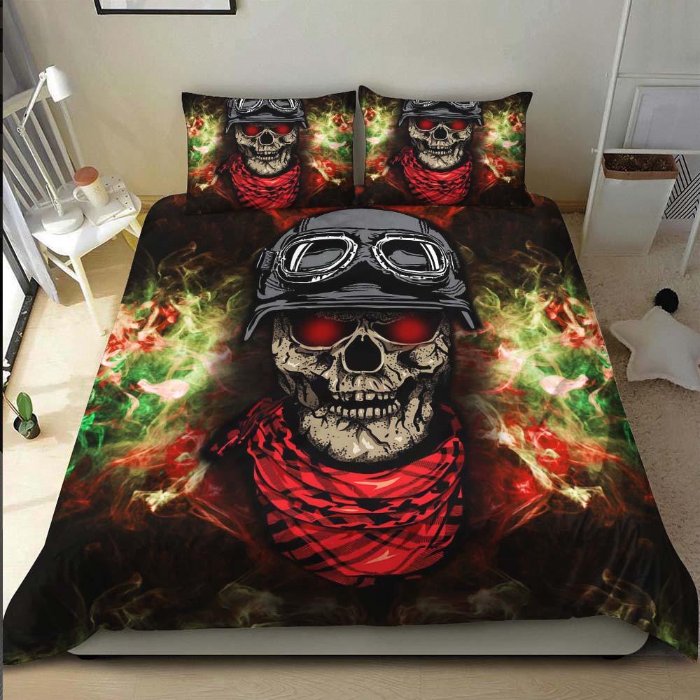 Red Eyes Skull Pilot Duvet Cover Set - Wonder Skull