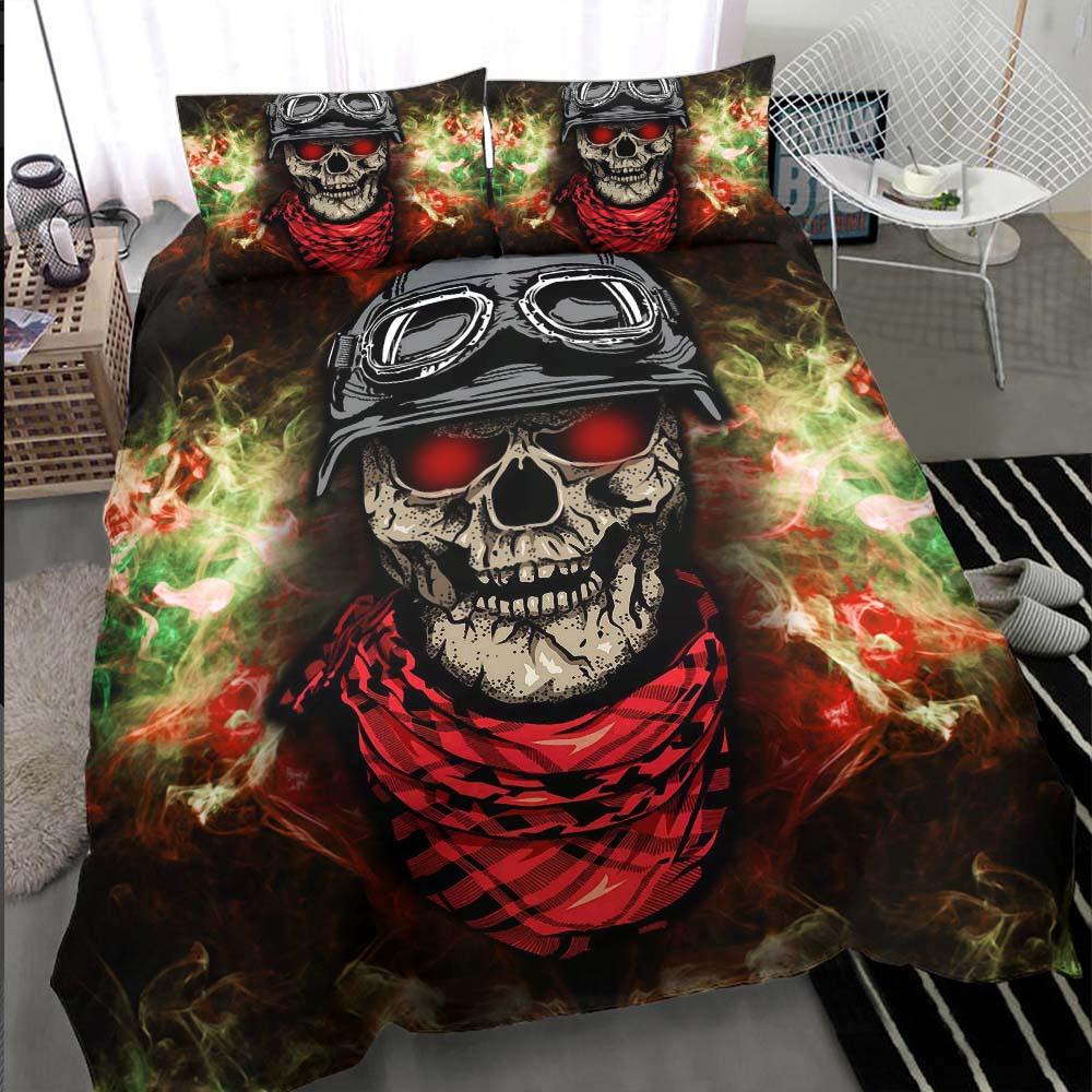 Red Eyes Skull Pilot Duvet Cover Set - Wonder Skull