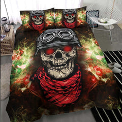 Red Eyes Skull Pilot Duvet Cover Set - Wonder Skull
