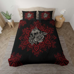 Red Mandala Butterfly Skull With Flower Duvet Cover Set - Wonder Skull