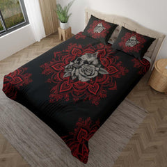 Red Mandala Butterfly Skull With Flower Duvet Cover Set - Wonder Skull