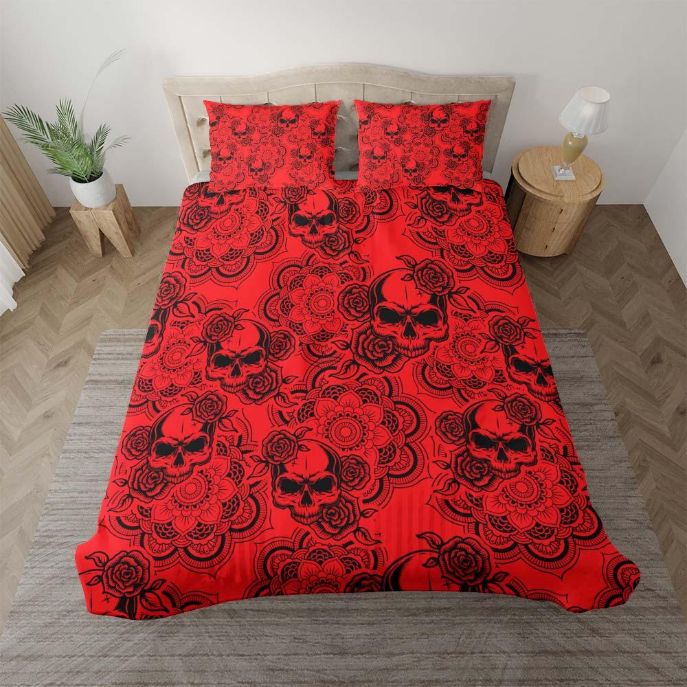 Red Mandala Skull Pattern Duvet Cover Set - Wonder Skull