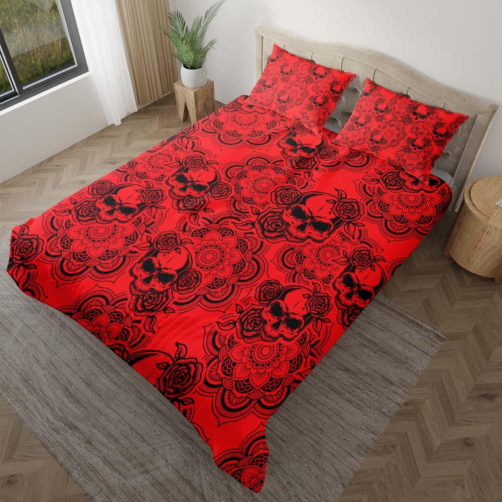 Red Mandala Skull Pattern Duvet Cover Set - Wonder Skull