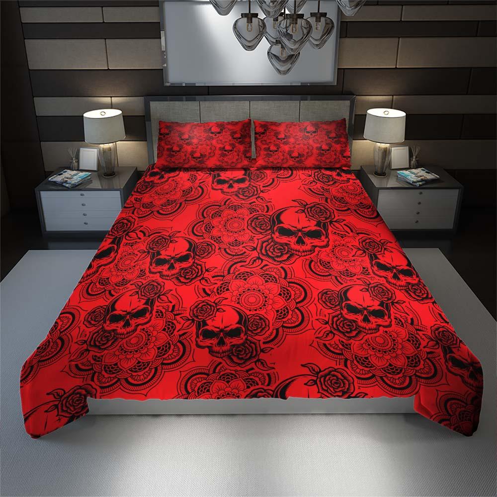 Red Mandala Skull Pattern Duvet Cover Set - Wonder Skull