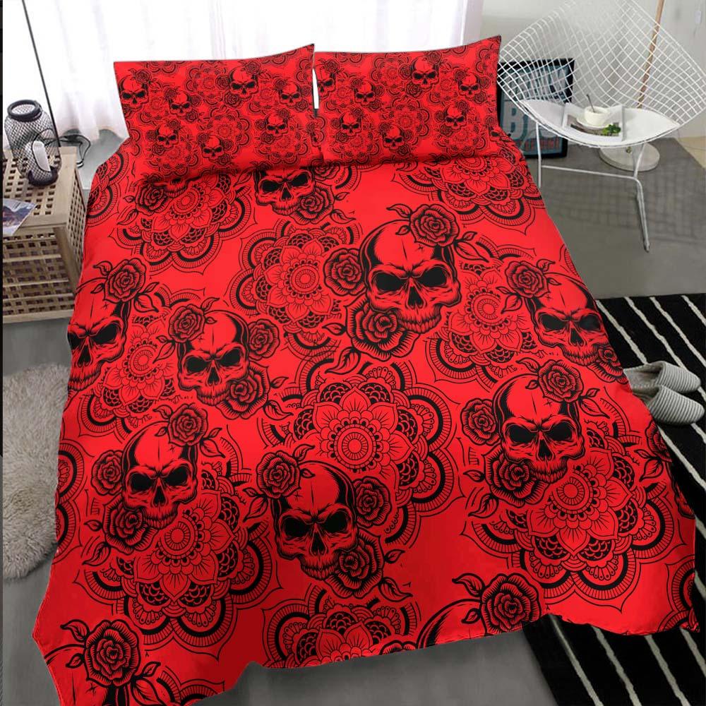 Red Mandala Skull Pattern Duvet Cover Set - Wonder Skull